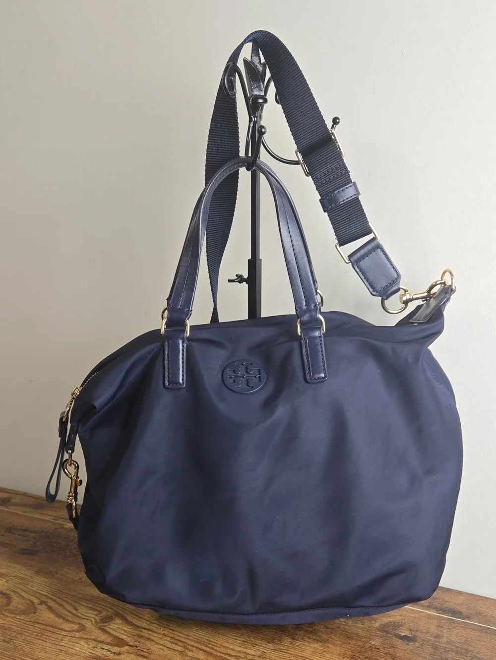 Tory Burch Tilda Navy Nylon Slouchy Satchel Shoulder Bag Quiet Luxury Minimalist